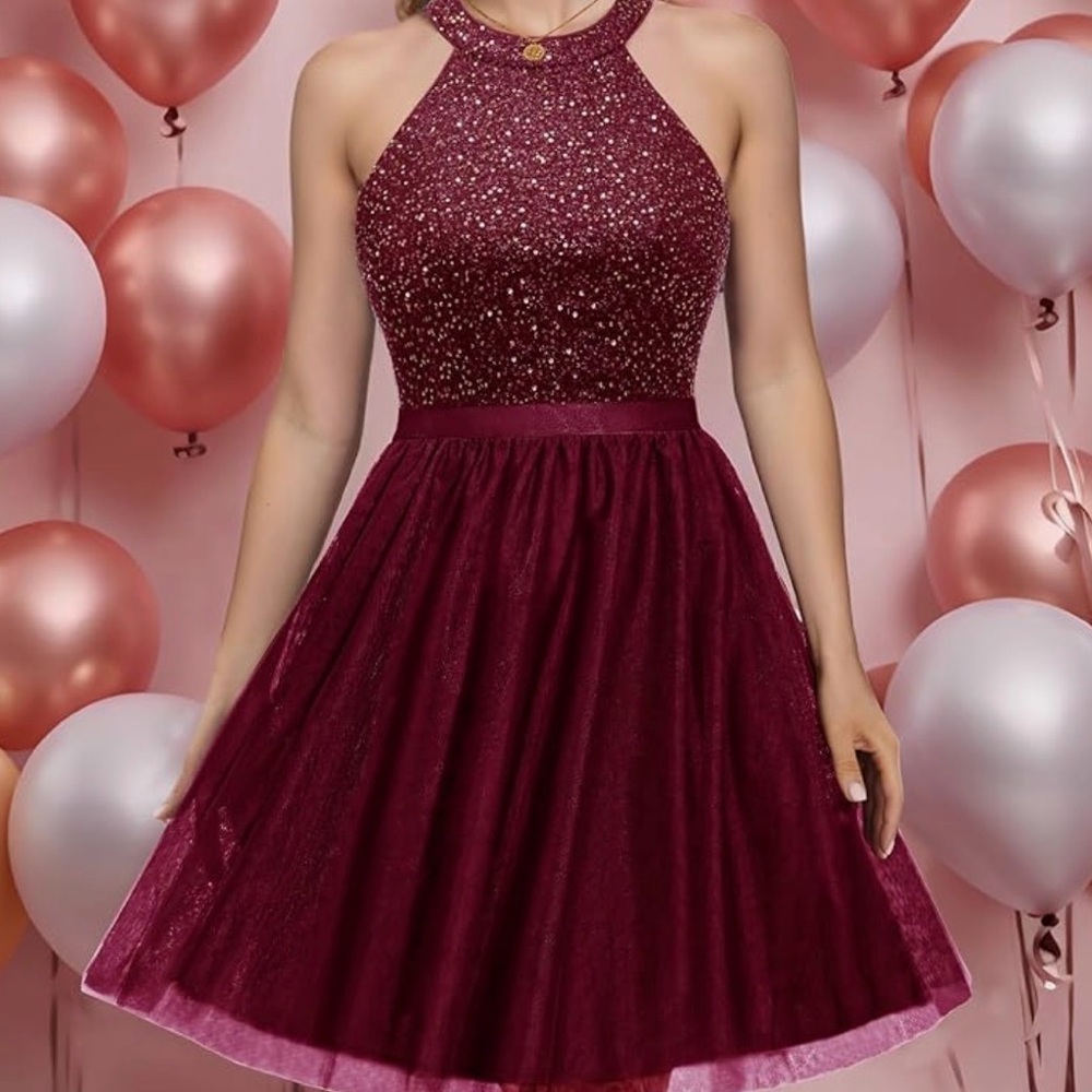 Elegant Burgundy Sequin Cocktail Dress
